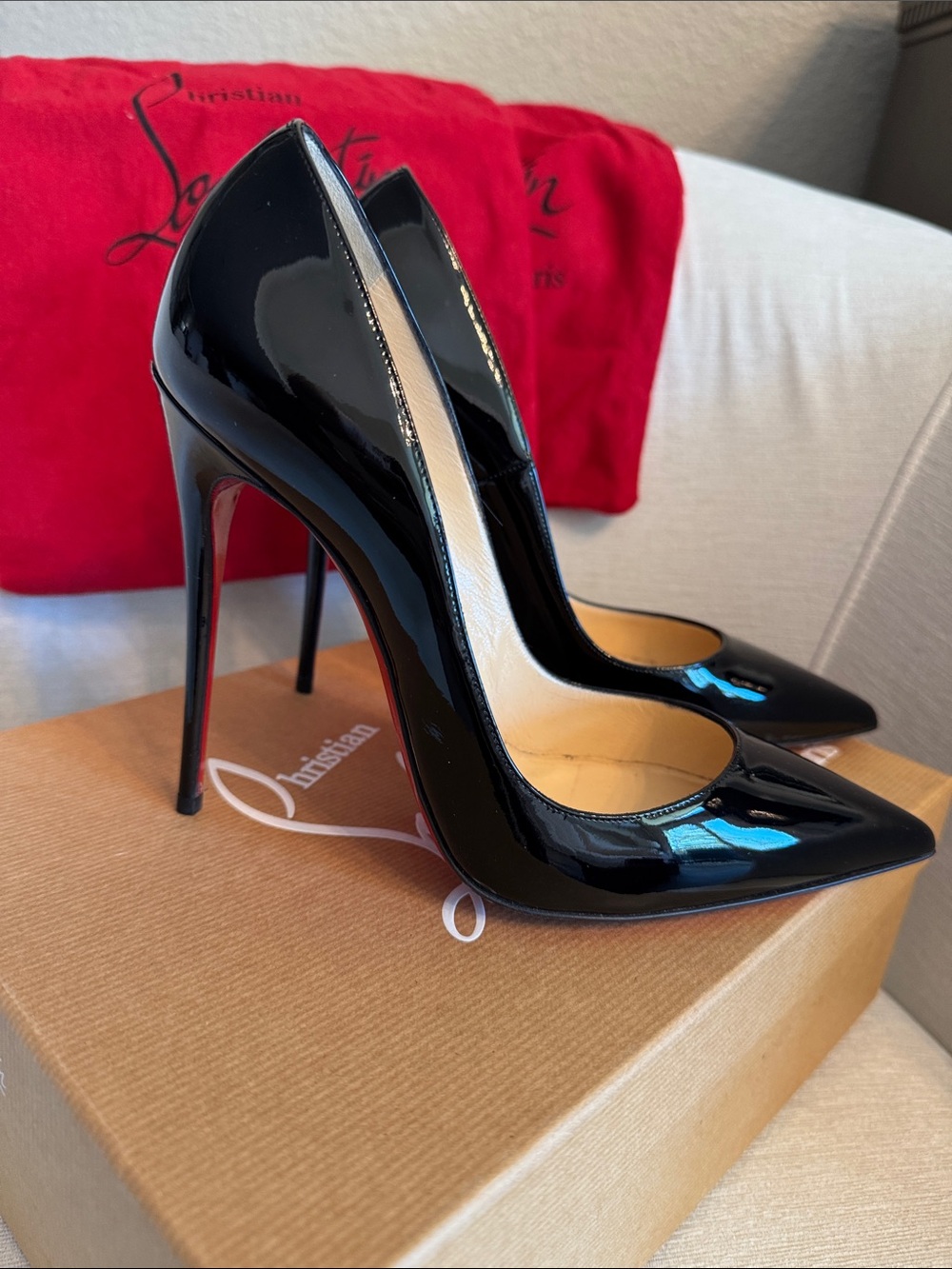 Christian Louboutin Black Patent Leather Pointed So Kate Pumps- Size 39